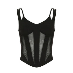 V neck mesh patchwork cami top