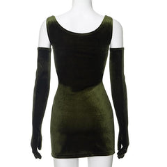 Velvet sleeveless gloves solid square neck mini dress | red tango dress