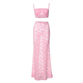 Sheer lace see through tube maxi skirt set