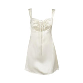 Drawstring ruched satin hollow out cami cut out mini dress