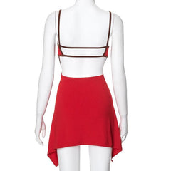 Heart ring ruched backless cami mini dress | red tango dress