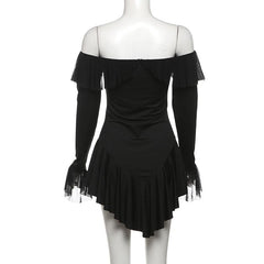Long sleeve off shoulder ruffle mini dress