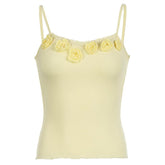 Flower applique lace hem ruffle cami top