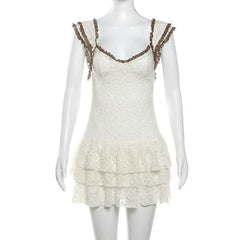 Lace hem knitted see through cami mini dress