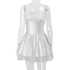 Off shoulder glitter mesh ruffle mini dress