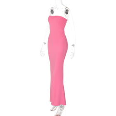 Lace up knotted solid backless tube maxi dress