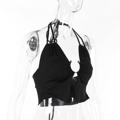 Halter ruched solid self tie crop top