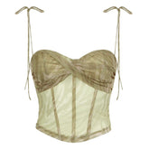 Bustier spaghetti strap zebra print mesh cami top