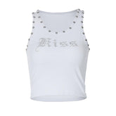U neck beaded ribbed "kiss" pattern tank top