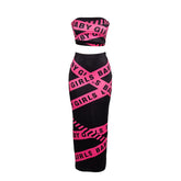 Letter print tube maxi skirt set