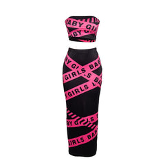 Letter print tube maxi skirt set
