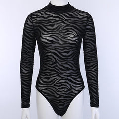 High neck long sleeve striped bodysuit