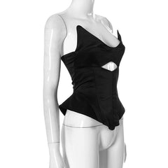V neck corset lace up hollow out top