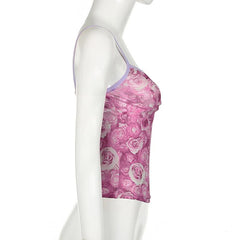 V neck flower print backless cami top