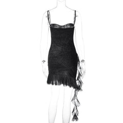 Sweetheart neck glitter ruffle cami mini dress