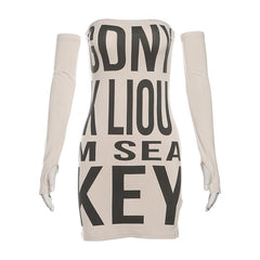 Gloves letter print tube mini dress