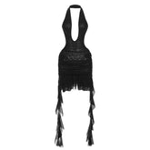 Halter ruffle o ring sheer mesh mini dress | samba dress