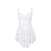 Ruffle bustier bowknot mesh lace up backless cami mini dress