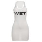 U neck “WETâ€?print sleeveless tank mini dress
