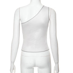 One shoulder stitch star print contrast top