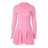 Turnover collar long sleeve solid mini dress | red tango dress