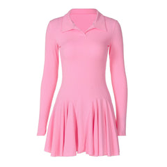 Turnover collar long sleeve solid mini dress | red tango dress