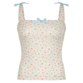 Square neck bowknot ribbed print cami top
