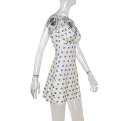 V neck sleeveless ruched flower print mini dress