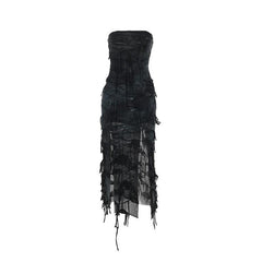 Tie dye slit backless tube maxi dress