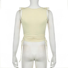 Bowknot ribbon ruched crewneck crop top