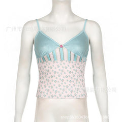 V neck bowknot print cami top