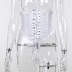 Lace up self tie solid corset top
