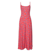 Flower print zip-up u neck cami maxi dress | red tango dress