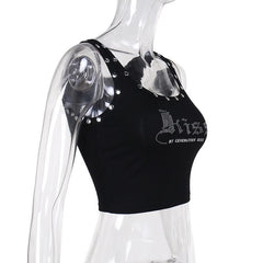 Letter pattern beaded u neck tank top