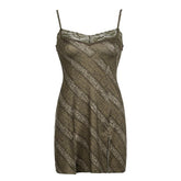 Print lace hem slit cami mini dress