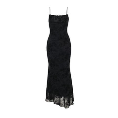 Ruched backless mesh zip-up cami maxi dress