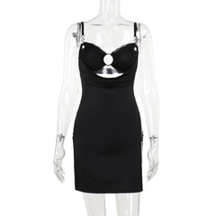 Sweetheart neck o ring hollow out ruched cami mini dress