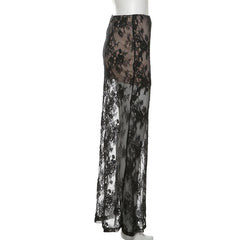 Lace mesh patchwork maxi skirt