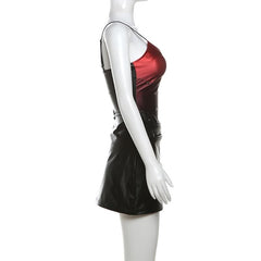 PU leather gradient ruched backless cami mini dress