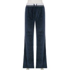 Velvet knitted patchwork self tie low rise pant