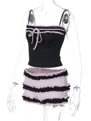 Ruffle ruched knotted stitch cami pant set