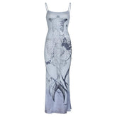 Print tie dye backless cami maxi dress