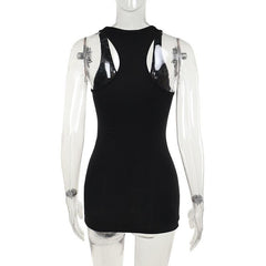 U neck abstract skull pattern tank mini dress