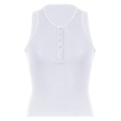 Button v neck ribbed solid sleeveless top