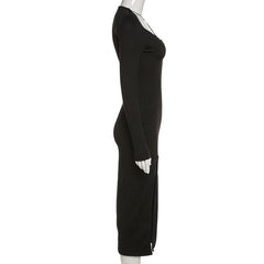 Cross front long sleeve slit notch neck solid midi dress | black rave dress | black rave dress