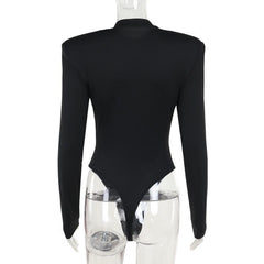 Crewneck long sleeve padded beaded bodysuit