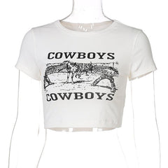 print short sleeve crewneck crop top