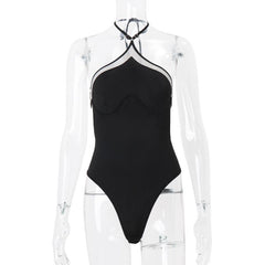 Halter backless sweetheart pattern bodysuit