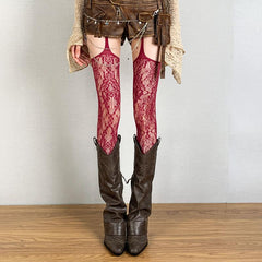 Suspender sheer lace flower pattern tights