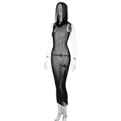 Sheer mesh see through hoodie sleeveless maxi dress | samba dress